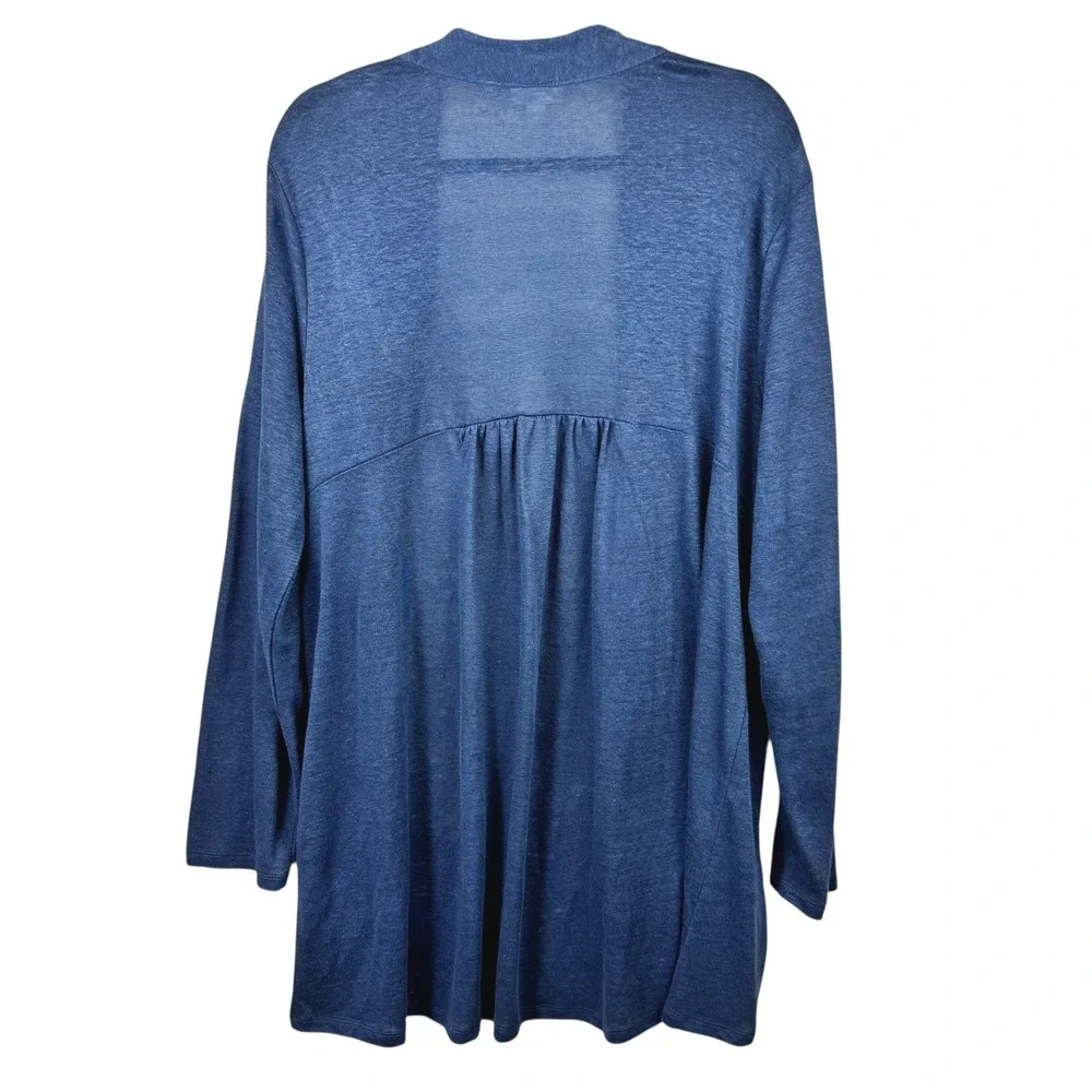 J Jill Cardigan Sweater‎ Large Love Linen Blue 100% Linen Open Front Long Sleeve